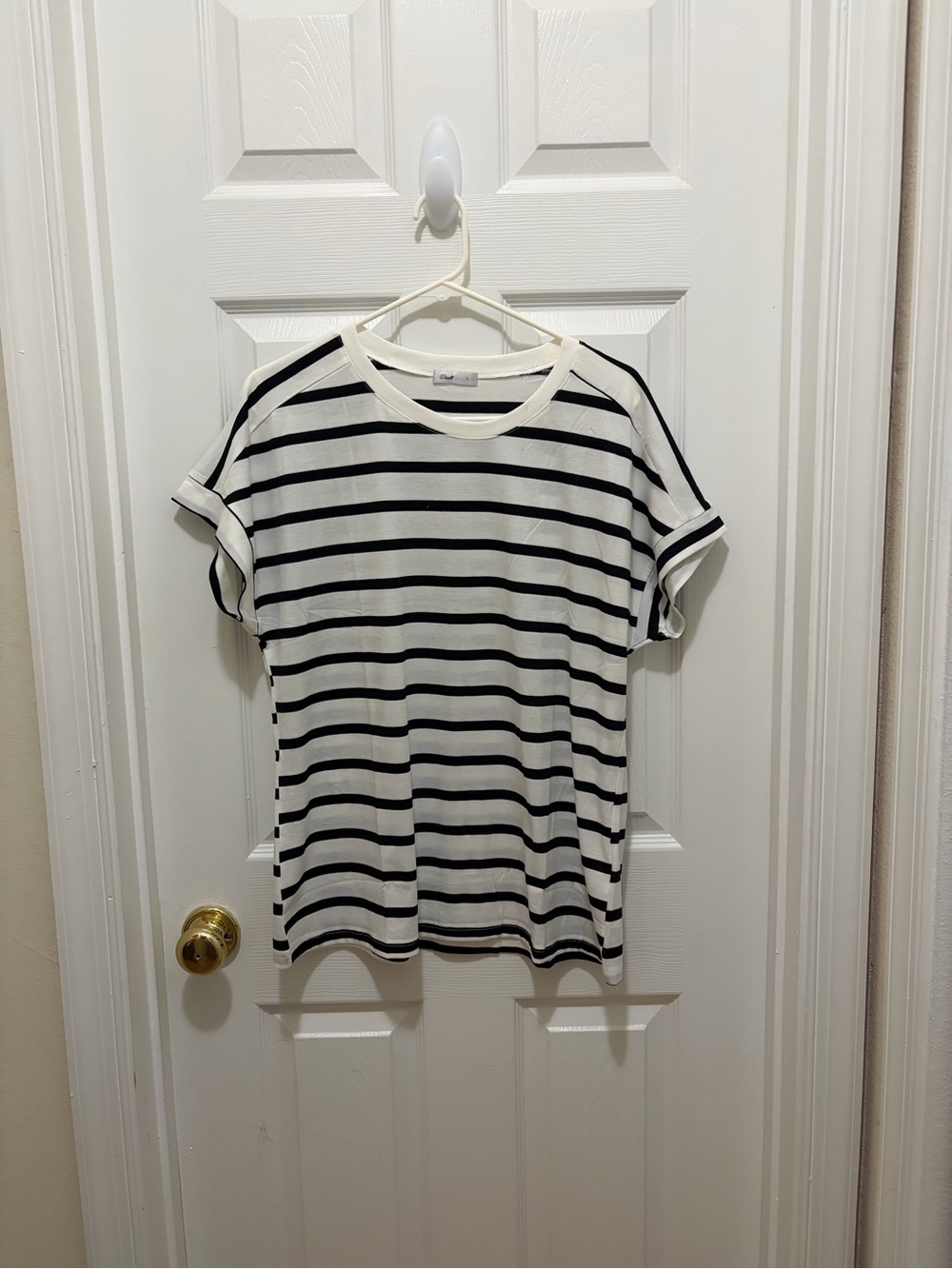 Amazon Women's Black and White Striped Short Sleeve Tee